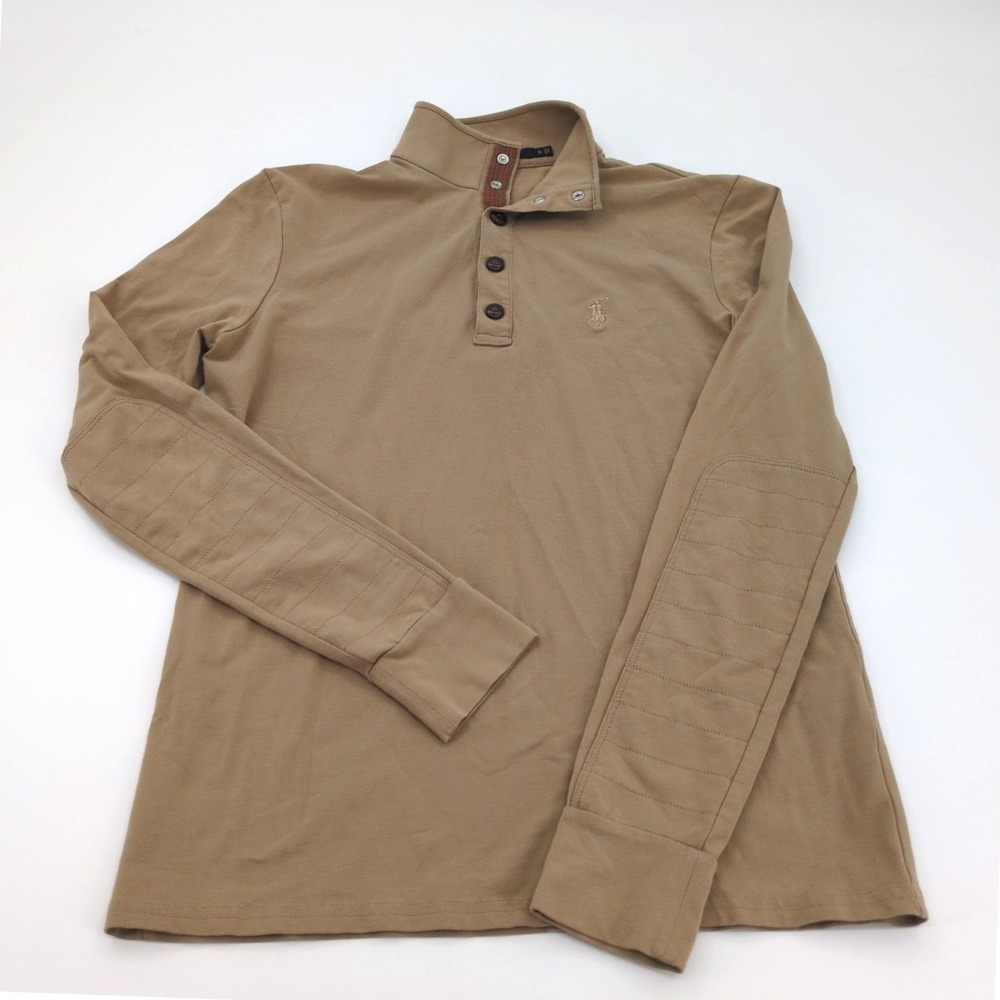 Polo Golf Ralph Lauren 1/4 Snap Zip Pullover Elbow Patches Brown Mens Smallā EUC